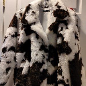Faux Fur Cow Print Jacket, Size S